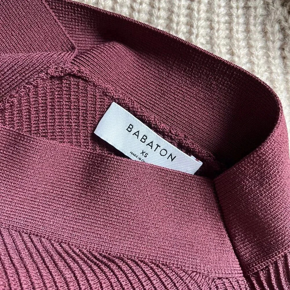 Aritzia Babaton Womens XS Sculpt Knit Criss  Cross Ribbed Bodycon Dress Maroon - Picture 4 of 5